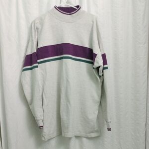 Vintage 1990's L.L. Bean Purple and White Mock Neck Shirt